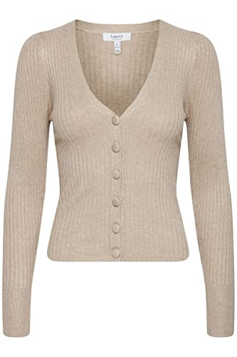 b.young BYPIMBA Rib Cardigan Rib Cardigan - Damen Strickjacke Feinstrick Cardigan Strickcardigan, Größe:L, Farbe:Cement Melange (1407081) von b.young