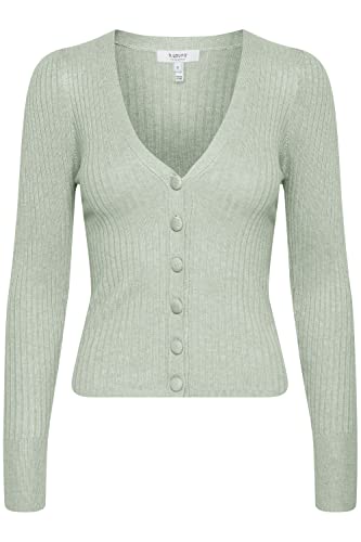 b.young BYPIMBA Rib Cardigan Rib Cardigan - Damen Strickjacke Feinstrick Cardigan Strickcardigan, Größe:S, Farbe:Frosty Green Melange (1557061) von b.young