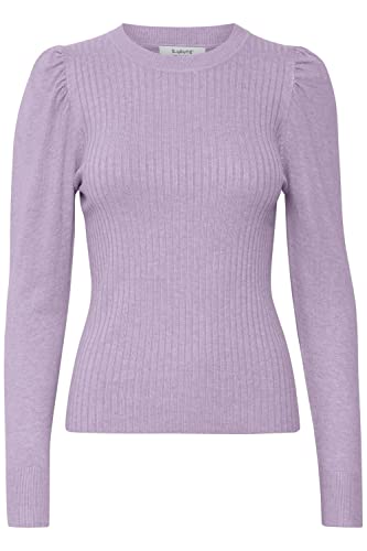 b.young BYPIMBA Rib Jumper Damen Strickpullover Gerippter Feinstrick Pullover mit Rundhalsausschnitt und Puffärmeln, Größe:M, Farbe:Pastel Lilac Melange (1438121) von b.young