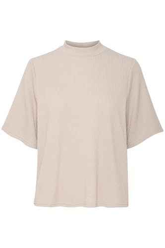 b.young BYPesina Damen T-Shirt RIPP-Shirt Kurzarmshirt mit Rippkragen leicht elastisch Loose fit, Größe:XL, Farbe:String (161305) von b.young