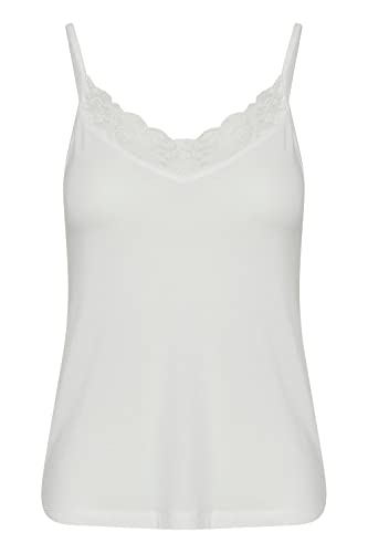 b.young BYREXIMA TOP Damen Top Kurzarm Shirt Basic Spaghettitop V-Auschnitt mit Spitzendetails ärmellos mit Stretch, Größe:XL, Farbe:Off White (114800) von b.young