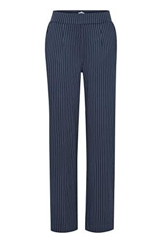 b.young BYRIZETTA Wide Pants Damen Hose Lange Stoffhose mit Stretch Nadelstreifen Marlene-Hose weites Bein elastischer Bund mit Bundfalten, Größe:2XL, Farbe:Copenhagen Night Mix (200457) von b.young