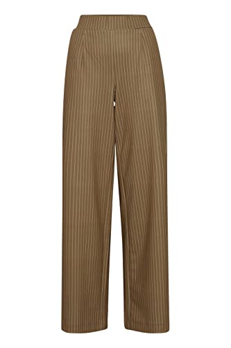 b.young BYRIZETTA Wide Pants Damen Hose Lange Stoffhose mit Stretch Nadelstreifen Marlene-Hose weites Bein elastischer Bund mit Bundfalten, Größe:XL, Farbe:Toasted Coconut Mix (201687) von b.young