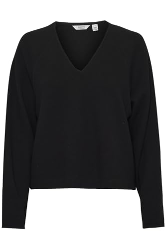 b.young BYROMO Sweat Damen Strickpullover Pullover Pulli V-Ausschnitt 57% Baumwolle, 39% Polyester, 4% Elasthan Loose fit, Größe:XL, Farbe:Black (200451) von b.young