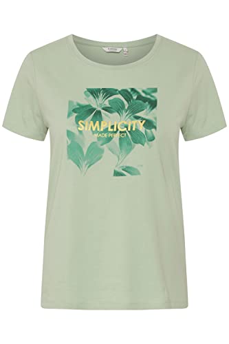 b.young BYSANLA Leaf Damen T-Shirt Kurzarm Shirt Rundhalsausschnitt mit Print aus 100% Baumwolle Regular Fit, Größe:2XL, Farbe:Frosty Green (155706) von b.young