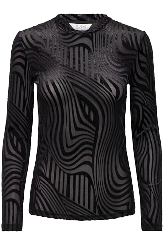b.young BYShirley Damen Langarmshirt Longsleeve Shirt mit Rundhals Gemustert Slim fit, Größe:S, Farbe:Black (200451) von b.young