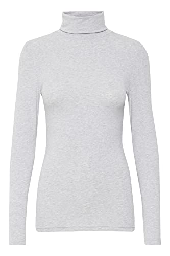 b.young Pamila roll Neck Damen Longsleeve Langarmshirt Basic Shirt Rollneck mit Rolllkragen mit Stretch Tight Fit, Größe:L, Farbe:Mid Grey Melange (200455) von b.young