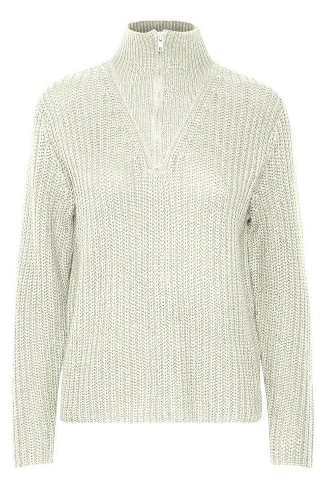 b.young Strickpullover Grobstrick Pullover Troyer Sweater mit Reißverschluss Kragen 6677 in Weiß von b.young