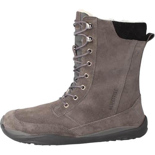 bLIFESTYLE discoverSTYLE Damen Winterstiefel, Barfußschuh aus Bio-Leder, Schafwollfutter, Nullabsatz, Breite Zehenbox (Anthrazit, EU Schuhgrößensystem, Erwachsene, Damen, Numerisch, Breit, 39) von bLIFESTYLE