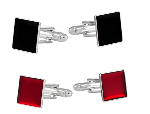 Manschettenknöpfe Set 2 Paar 1x Rot 1x Schwarz Platin-Auflage 12x12 mm von ba bijou-art