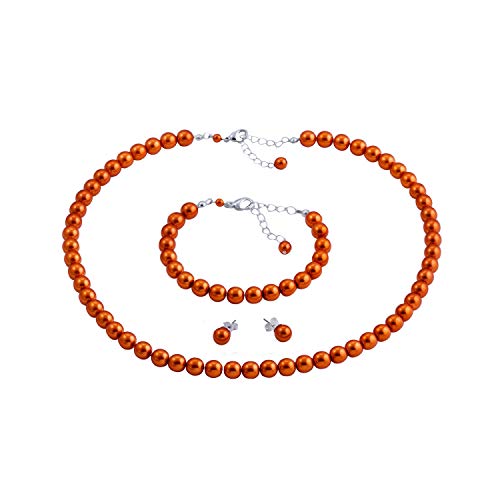 ba bijou-art Perlenkette Orange Armband Ohrstecker Titan Schmuck-Set Perlen 0,8 cm Versilbert von ba bijou-art