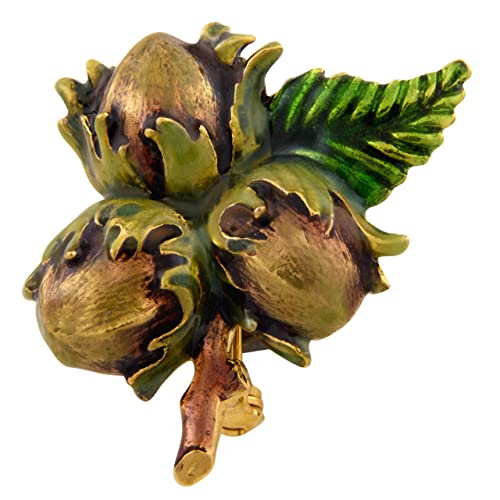ba bijou-art Damen-Brosche Emaille 3 Haselnüsse mit Blatt Anstecknadel Gold-Auflage 24-Karat von ba-bijou-art