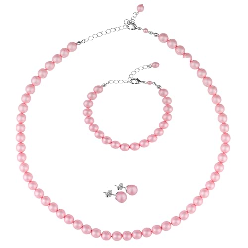 ba bijou-art Perlenkette Rosa Armband Ohrstecker Titan Schmuck-Set Versilbert von ba bijou-art