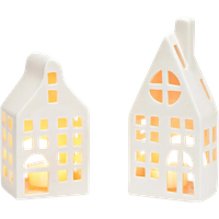 ba-exclusive Weihnachten Windlicht Haus, Keramik 7x13x5 cm Set 2-teilig 2 Stück, Weiß von ba-exclusive