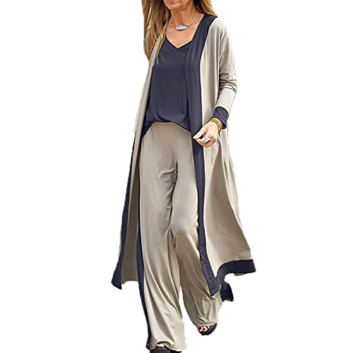 Damen-Lounge-Set, 3-teilig, kurze Oberteile, hohe Taille, Hose, offene Vorderseite, Cardigan, Outfit-Set, 11, 42 von babao