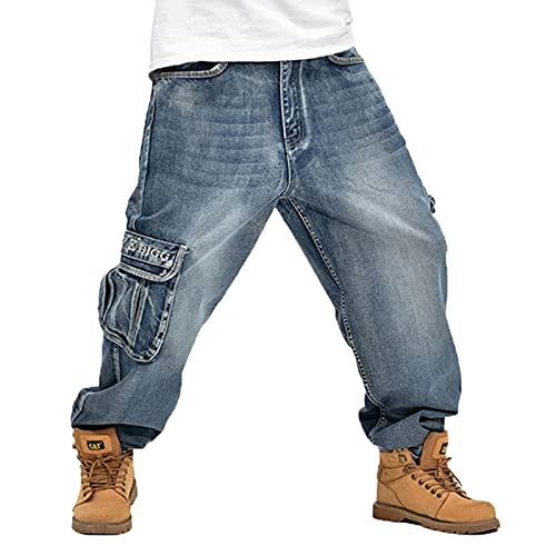 Herren Hip Hop Baggy Jeans Herren Oversize Skateboard Denim Hosen Gewaschen Lose Plus Size Jeanshose von babao