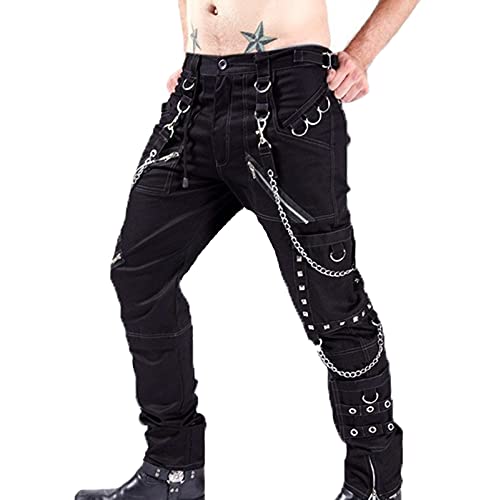 Herren Punk Rock Hose Gothic Taschen Patch Schnalle Reißverschluss Hose von babao