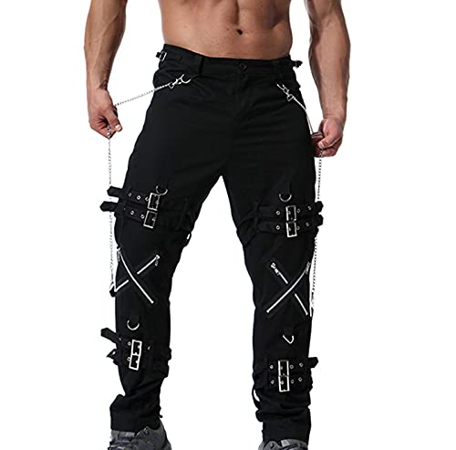 Herren Punk Rock Hose Gothic Taschen Patch Schnalle Reißverschluss Hose von babao