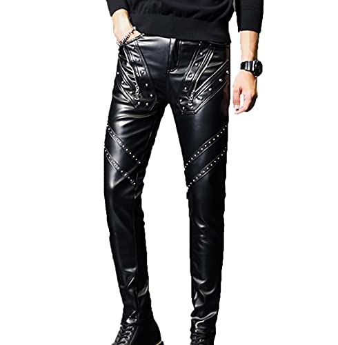 Herren Schwarze Lederhose Herren Punk Casual Kunstlederhosen Fashion Rock and Roll Lederhosen von babao