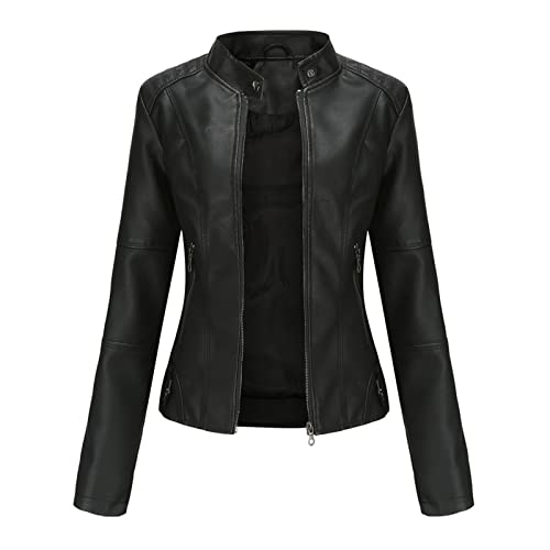 babao Damen-Lederjacke mit Reißverschluss, Schwarz, Größe 46, 74, 38 von babao