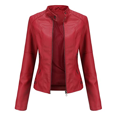 babao Damen-Lederjacke mit Reißverschluss, Schwarz, Größe 46, 76, 38 von babao