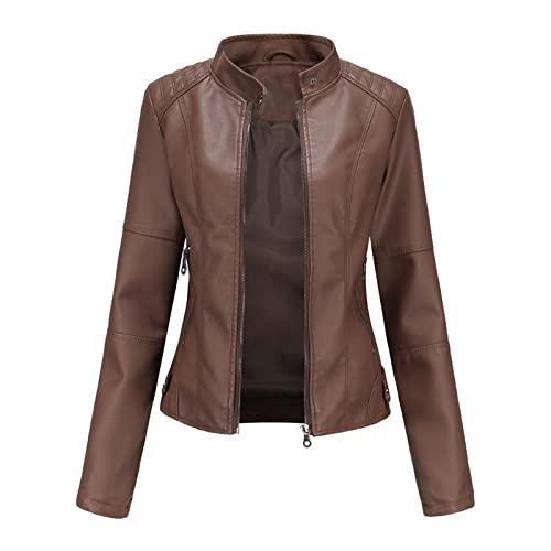 babao Damen-Lederjacke mit Reißverschluss, Schwarz, Größe 46, 88, 50 von babao