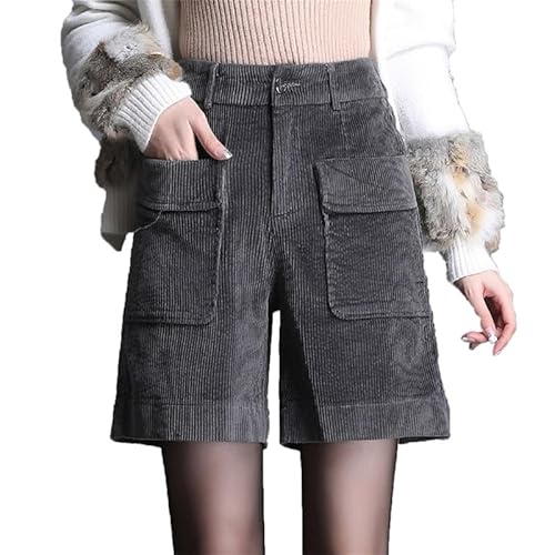 babao Damen elastische Taille Winter Cord Shorts High T T Chino Cord Shorts gerade Bein kurzer Hosen von babao