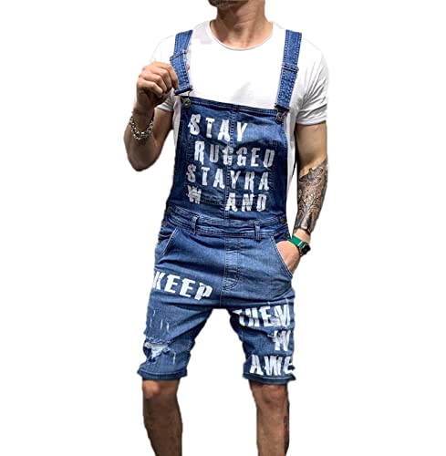 babao Herren Relaxed Fit Jeans Short Jumpsuit Herren Short Jeans Latzhose Latzhose Distressed Slim Fit Latz Playsuit Strampler von babao