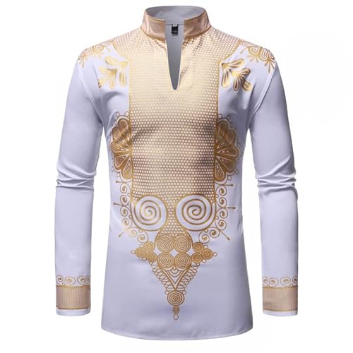 babao Herren -goldenes afrikanisches Dashiki -Hemd, afrikanische metallische Goldhemd für Männer, Weißgold -Dashiki -Tunika -Top der Männer Herren von babao
