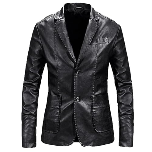 babao Klassischer Mantel aus Kunstleder für Herren, Leder-Blazer-Jacke, Normale Moto-PU-Blazer, Anzugjacken von babao