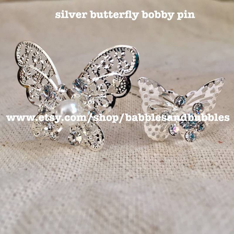 Boho Vintage-stil Silber Schmetterling Bobby Pins - Schneller Versand von babblesandbubbles