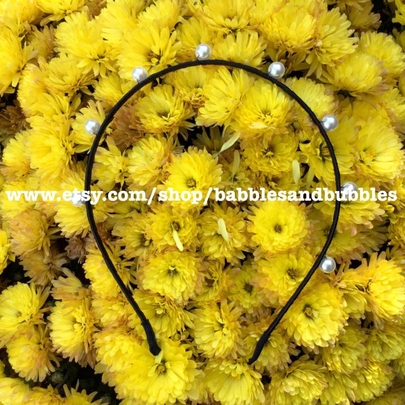 Schwarze Perlen Stirnband Tiara Kunstperlen Haarteil von babblesandbubbles