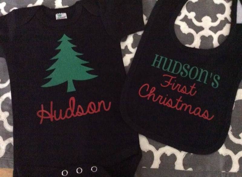 Weihnachten Set Baby Onesie ® Bib Personalisieren Säugling Ein Stück Bodysuit von baby1zmaker4u