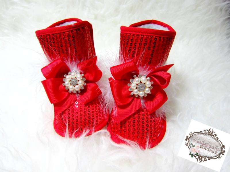 Rote Pailletten Baby Mädchen Krippe Boot von babyScarlettBoutique