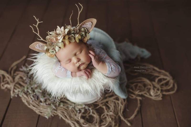 Fawna Haarband Herbst Farben Senffarbe Beige Reh Rehkitz Neugeborene Säugling Kleinkind Requisite Halloween Kostüm von babybirdieboutique