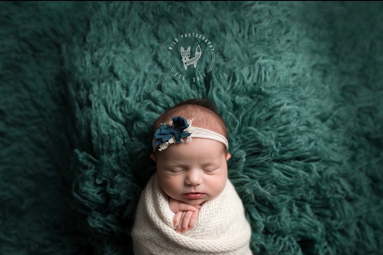 Marineblau Blaues Seiden-Chiffon-Haarband Mit Zarter Spitze von babybirdieboutique