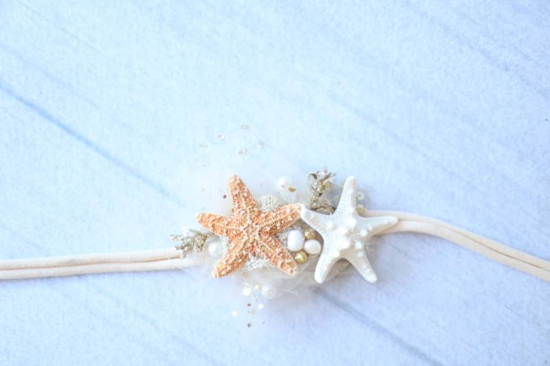 Ocean Medley Seestern Mesh Gold Raffhalter Haarband Krone von babybirdieboutique