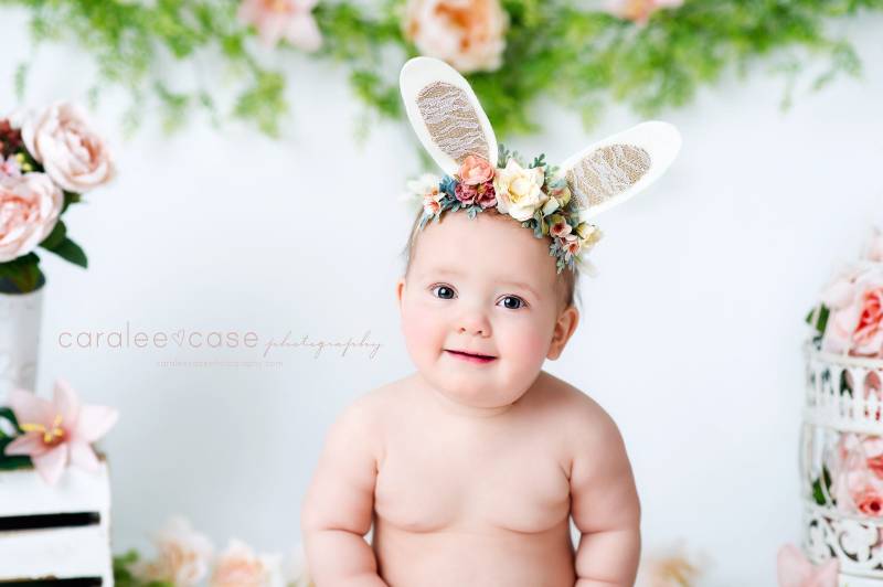 Winter - Neugeborene Säugling Hase Ohren Pastell Grün Blumen Krone Stirnband Ostern Frühling Requisite von babybirdieboutique