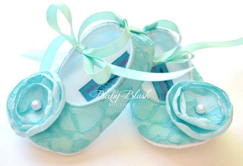 Aqua Spitze Schuhe Vintage Ballerina Hausschuhe von babyblushboutique