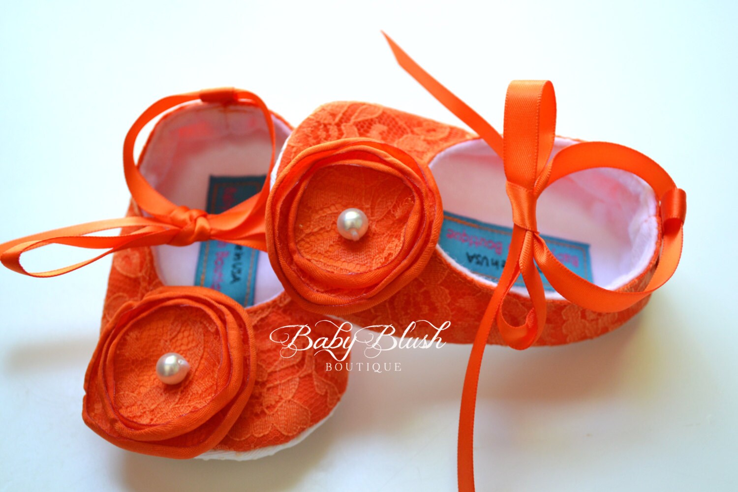 Orange Spitze Schuhe Vintage Ballerina Hausschuhe von babyblushboutique