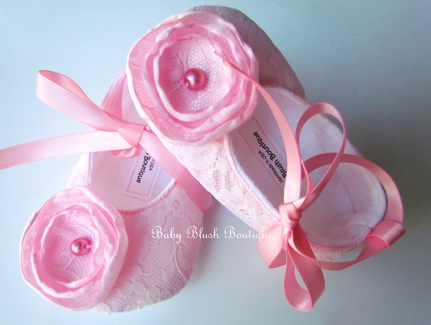 Rosa Spitze Vintage Babyschuhe Ballerina Hausschuhe von babyblushboutique