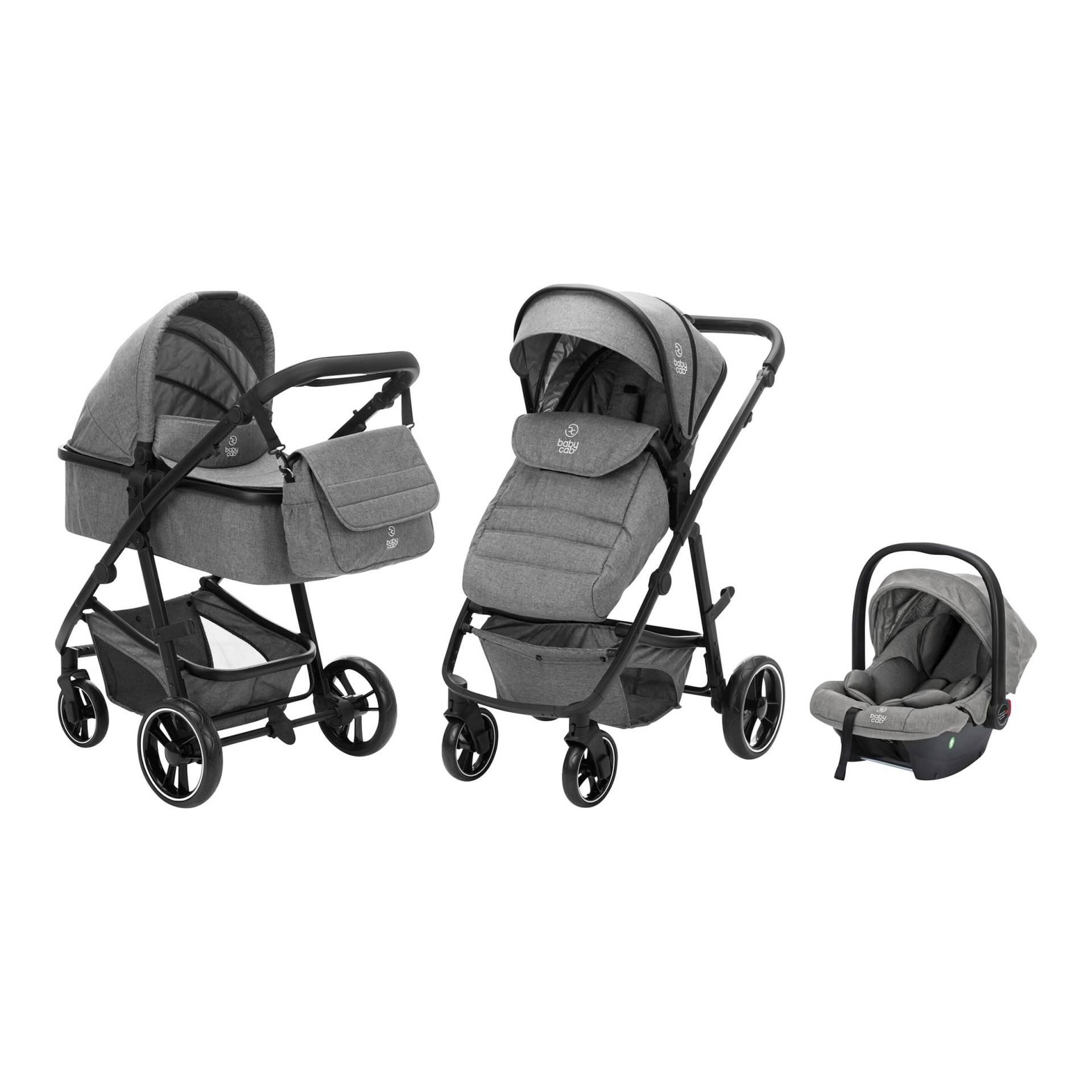 Babycab Kombikinderwagen Stockholm Trio-Set (2024) inkl. i-Size Babyschale und Wickeltasche grau von babycab