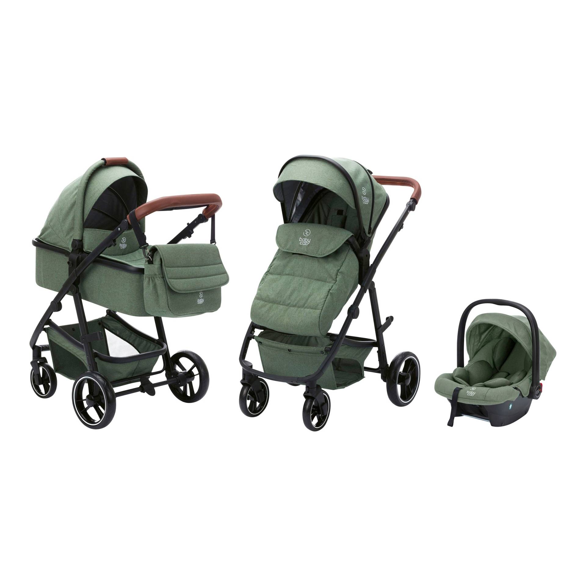 Babycab Kombikinderwagen Stockholm Trio-Set (2024) inkl. i-Size Babyschale und Wickeltasche gruen von babycab