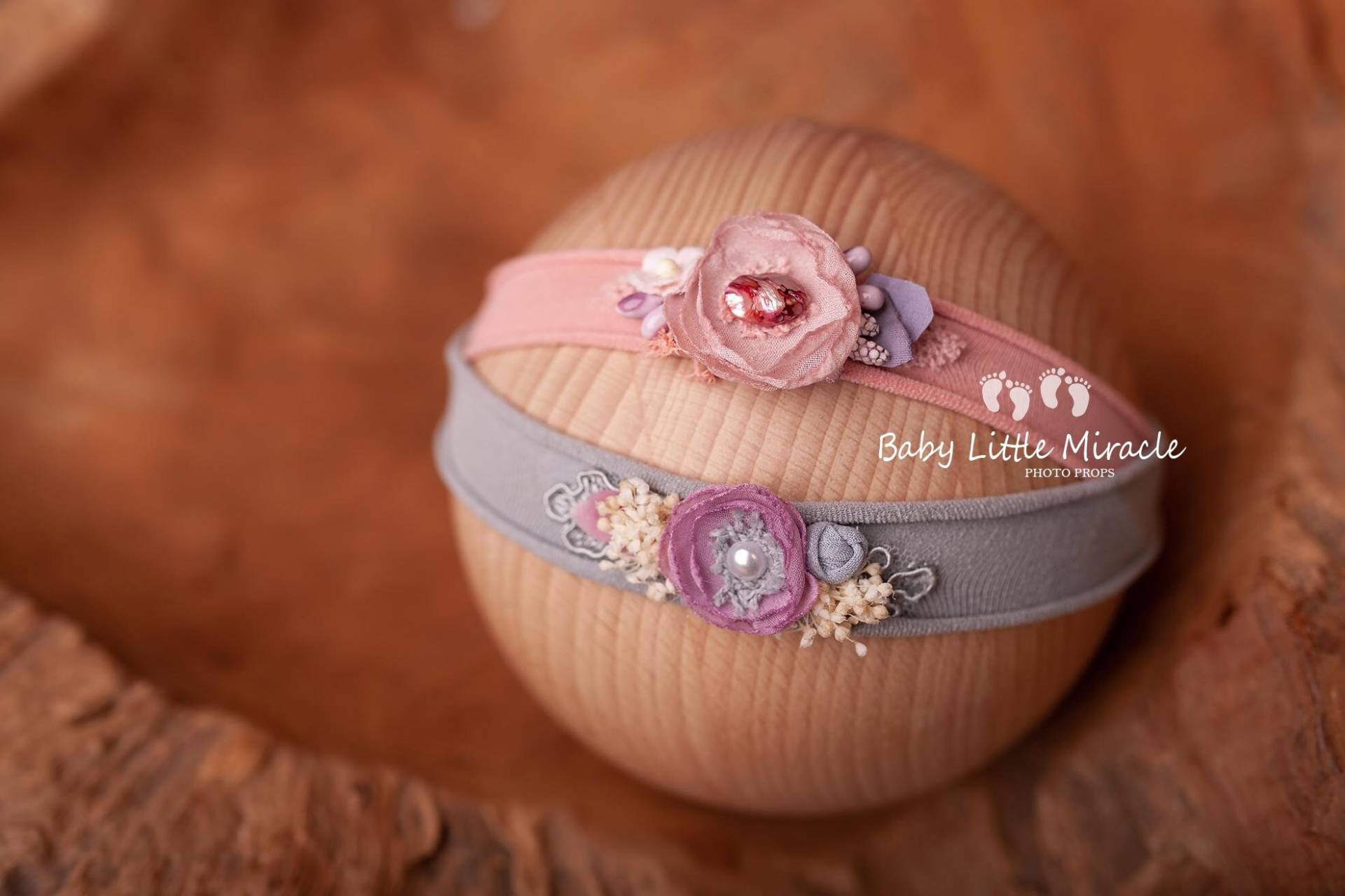 Baby Stirnband, Rosa Graues Newborn Raffhalter, Baby-Dusche-Geschenk, Vintage von babylittlemiracle