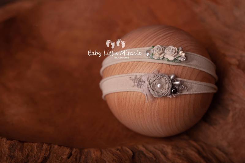 Baby Stirnband, Stirnbänder Set, Photo Prop, Neugeborenen Raffhalter, Baby-Dusche-Geschenk, Tauf Graues Stirnband von babylittlemiracle