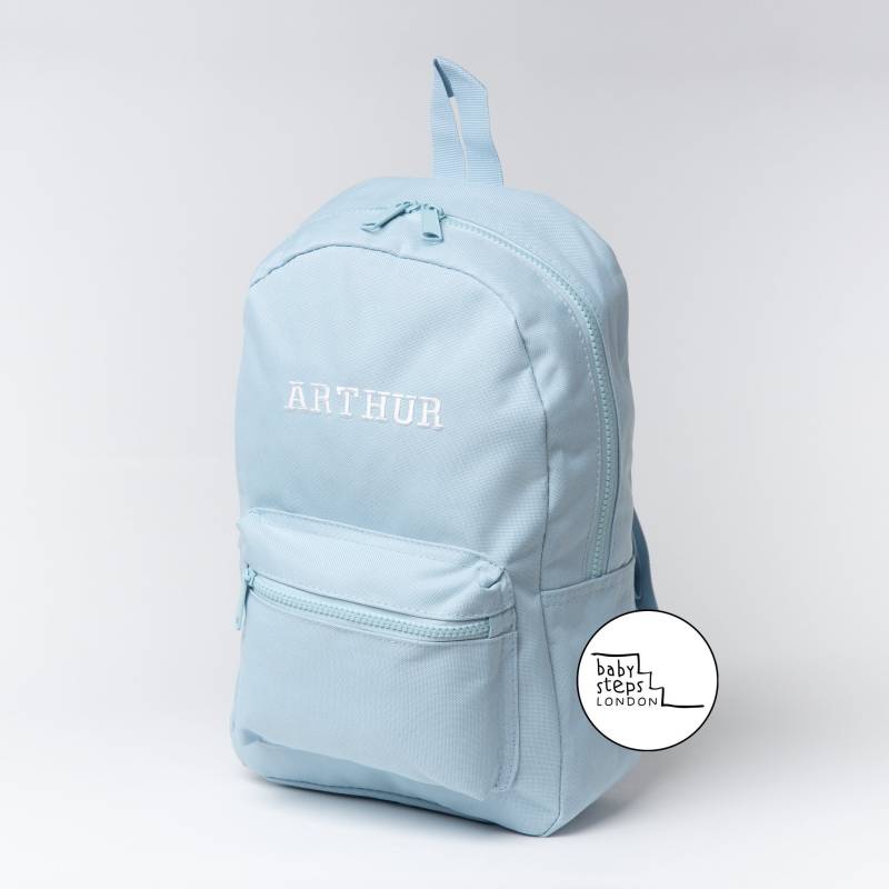 Gestickte Personalisierte Blaue Mini-Rucksack | Kindergartentasche Junge Mädchen Rucksack Benutzerdefinierte Name Design Geschenkidee von babystepslondon