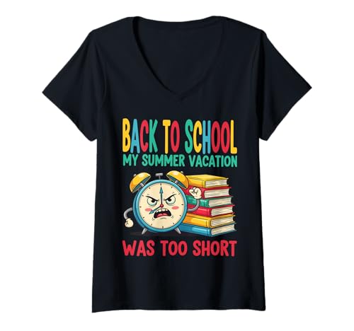 Damen Lustiger Schulanfang - Urlaub zu kurz T-Shirt mit V-Ausschnitt Damen Lustiger Schulanfang - Urlaub zu kurz T-Shirt mit V-Ausschnitt von back to school fun idea