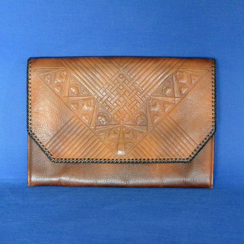Antike Jugendstil Echte Steer Verstecken Leder Clutch Umschlag Geldbörse - Handband 4 Fächer Snap Cover von backstashandbygones