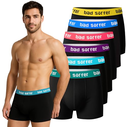 bad surfer Herren Boxershorts 6er Pack, Männer Unterhosen aus Baumwolle im Set, Farbmix - OnlyWave! (DE/NL/SE/PL, Alphanumerisch, L, Regular, Regular, Mehrfarbig) von bad surfer