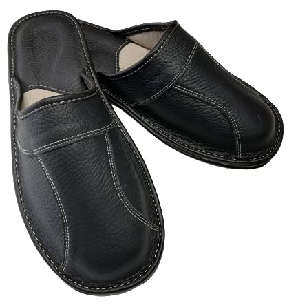 Herren Leder Pantoffeln Schwarz Naturleder Lederpantoffeln Männer Pantoletten Mann Elegante Hausschuhe (43, numeric_43) von baffiksshop